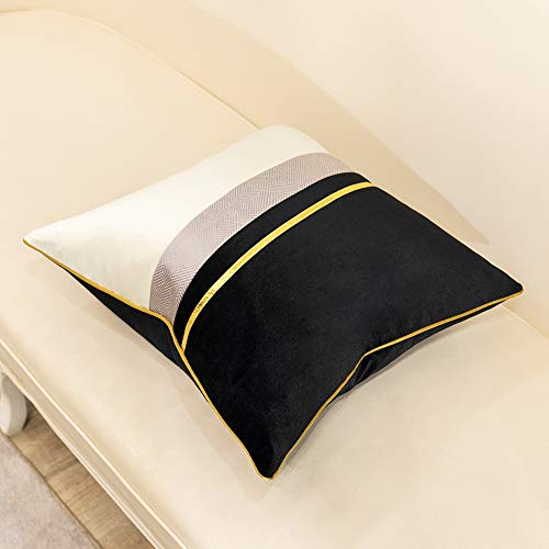 Avigers 22 x 22 Inches Black White Gold Leather Striped Patchwork Velvet Cushion Case Luxury Modern Throw Pillow Cover Decorative Pillow for Couch Living Room Bedroom Car - color: Black, size: 22" x 22" (Pack of 1)