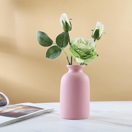 Small Pink Ceramic vase Dry Flower Vases for Home Decoration Bohe vase Dried Flowers houseplants Wedding, Home, Modern, Minimalist,Centerpieces Office Desk Gift(S Pink) - color: Pink, size: Small