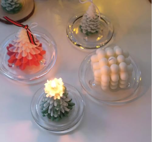 Glass Candle Holder 2 Pack 5 Inch Clear Beautiful Transparent Round Candle Plate (2pack 5inch) - size: 2pack 5inch