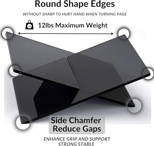 Honygebia Black Acrylic Book Stands - Cross Frame Acrylic Book Holder, Open Bookstand for Display and Reading, Suitable for Art, Bible, Cookbook, Easel, Magazine, Textbooks 12.5" x 9.5" x 5.5" - color: Black