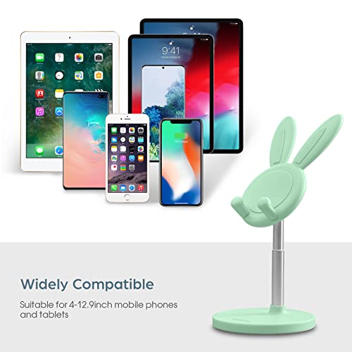 Cell Phone Stand,Angle Height Adjustable Cell Phone Stand for Desk,Cute Rabbit Phone Holder Stand for Desk, Compatible with All Mobile Phones, Tablets(4-10in) (Green) - color: Green