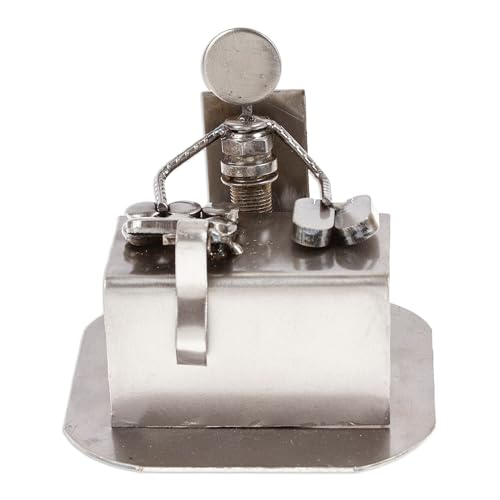 NOVICA Recycled Auto Parts Sculpture, 4.7" Tall, Rustic Accountant', Metallic