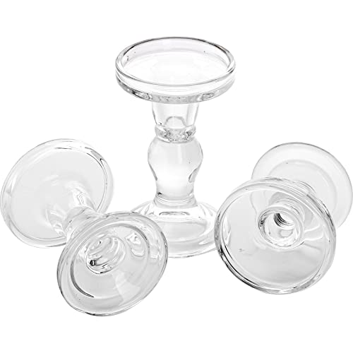 Okllen Set of 6 Glass Candle Holders, Clear Pillar Taper Candlestick Crystal Tealight Candle Holder Stand for Dinner Table, Wedding Centerpieces, Living Room, Home Decor