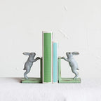 Creative Co-Op Decorative 2-Tone Cast Metal Rabbit Bookends, Green and Grey, Set of 2