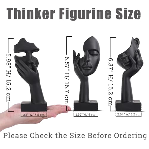 3 Pcs Thinker Small Statue Set - Black Art Abstract Home Accent Figurines for Decor Bedroom, Shelves, Living Room Coffee Table, Office Desktop (3 Pcs Black, 6") - color: 3 Pcs Black, size: 6"