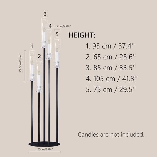 Black Taper Candle Holders for LED Candles Metal 5 Arms Candelabra Candlestick Holders for Wedding Engagement Party Decoration Tabletop Centerpieces (1, L) - size: Large