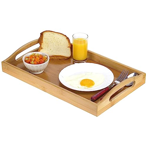 Tray with Large Handles - Bamboo Ottoman Tray, Great for Coffee Table, Couch, Tea, Bar, Breakfast, Dinner, or Any Food - Good for Parties or Bed for Eating (Home It)