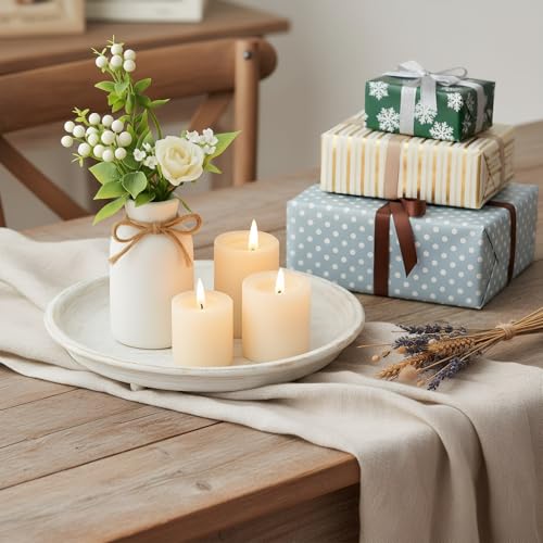 10-inch Candle Plate Holder Tray & 30-inch Wooden Bead Garland with Tassels, Farmhouse Decorative Tray, Rustic Country Home Decor - White - color: White