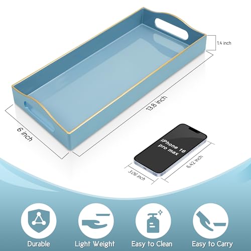 Gifturbo Bathroom Tray for Countertop, Decorative Vanity Tray with Handles,Storage Dresser Tray Organizer for Perfume, Jewelry, Makeup, Key (Light Blue) - color: Light Blue