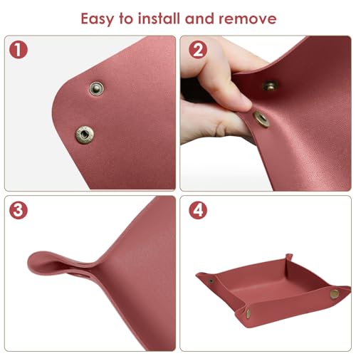 2 Pack (Size:9.84"&7.87") PU Leather Jewelry Valet Tray,Portable Entryway Table Nightstand Desk Tray Catchall Travel Plate Organizer for Phone, Keys, Wallet, Watch,Coin (Wine Red) - color: Wine Red