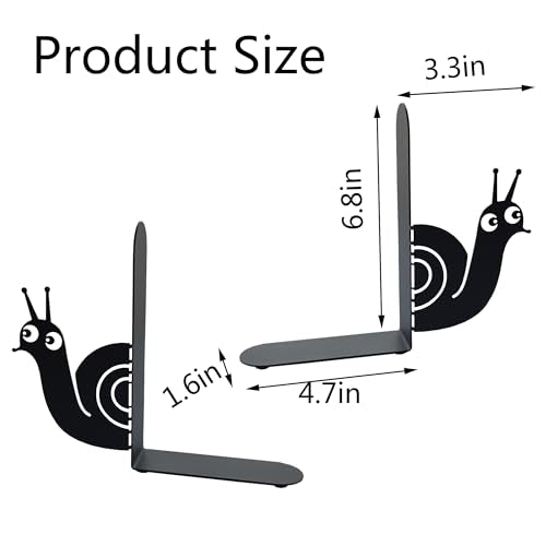 Bookends Cute Snail Metal Book Ends, Novelty Decorative Bookends for Bookshelf, Book Organizer for Desk Home Office School Bookshelf Decor, Black - 1 Pairs - color: Cute Snail