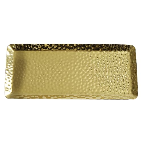 10x4inch Hammered Rectangular Tray, Stainless Steel Decorative Serving Tray, Gold Platter for Kitchen, Bathroom, Bar, Vanity Storage - color: Gold