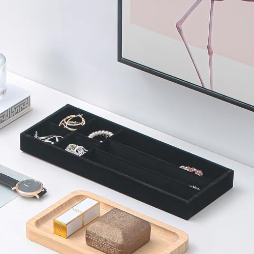 2Pcs Desk Drawer Storage Tray, Nightstand Organizer Tray, Necklace Bracelet Ring Earring Jewelry Display Tray, Grid Table Organizer Holder Tray for Sunglass, Phone, Watch, Perfume (7 grid)/Black - color: Black, size: 7 Grid