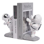 White Book Ends for Kids, Upgraded Astronaut Bookends Resin Spaceman Book Holders for Shelves Sturdy Book Stopper Book Ends to Hold Books Unique Outer Space Book Shelf Ends(F2-Silver Color) - color: Astronaut F-silver