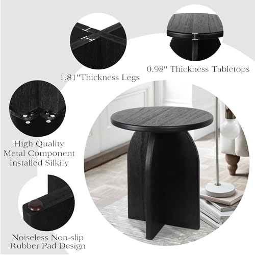 Oakrain End Table with Pedestal, Wood Side Table Bedside Sofa Couch, Modern Nightstand for Bedroom, Small Round Coffee Table for Living Room Office Balcony, Black - color: Black-round Shape