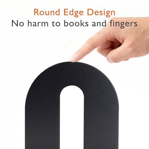 6 Pcs Metal Book Ends for Shelves, Modern Black Small Bookends Organizer, Minimalist Book Stopper & Invisible Metal Book Ends for Home Office Décor