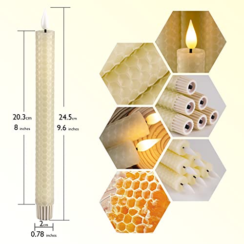 Homemory Honeycomb Flameless Taper Candles with 10-Key Remote, Battery Operated Hive Led Candlesticks Flickering Light, Electric Window Candles Real Wax for Gift Christmas Wedding Decor - style: Scandinavian 4 - Ivory 9.6"