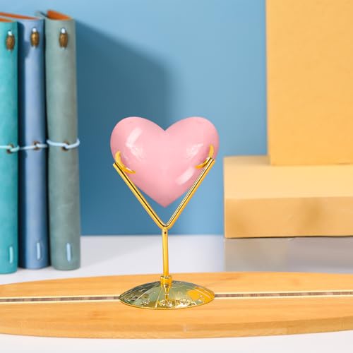Gold 2 Pcs Heart Shape Metal Display Stand Adjustable Golden Rock Display Holder for Gemstones Minerals Agate Slabs Plates Seashell Sphere Crystal Ball Eggs Collectibles - color: Gold