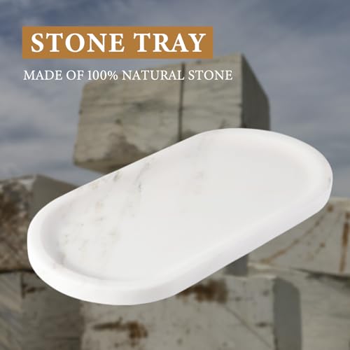 Koville Natural Marble Tray for Bathroom Countertop, Marble Storage Trays for Perfume, Cosmetics, Jewelry, Vanity Tray Stone Trays for Kitchen, Decorative Tray for Dresser Organizer(Calacatta White) - color: Oriental Calacatta White, size: 12" x 6" x 0.7"