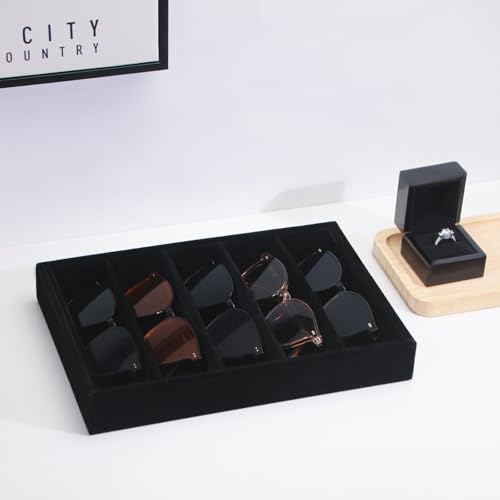 Bedside Organizer Tray, Desktop Storage Tray for Jewelry, Sunglass, Phone, Watch, Perfume,Lipstick, Nightstand Desk-top Catchall, Multi-use Holder for Desk Drawer (Black 5Grid) - color: Black Velvet, size: 5 Grid