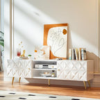 58” TV Stand for 55/60/65 Inch TV, Modern Entertainment Center with Adjustable Shelf, Media Console with Storage Cabinet, TV Console with Gold Legs and Handles for Living Room, Bedroom, White