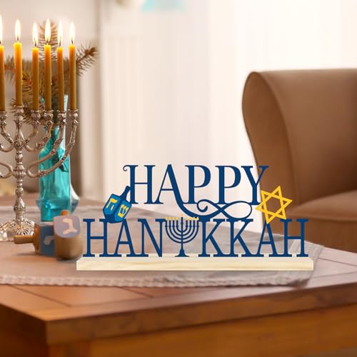 COCHIE Metal Happy Hanukkah Sign, Chanukah Menorah Turkey Table Centerpieces Decorations for Home, Office, Shelf, Mantel, Indoor, Jewish Festival Candles Party Supplies Decor (Hanukkah) - style: Hanukkah