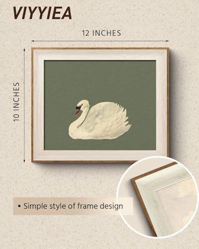 VIYYIEA Framed Wall Art for Living Room, Swan Canvas Prints, Green Home Decor, Animals Painting Picture, Bathroom Wall Decor Gifts for Friends or Family -【Swan Green】-(12L x 10W) - color: Animals-【Swan Green】, size: 12"L x 10"W