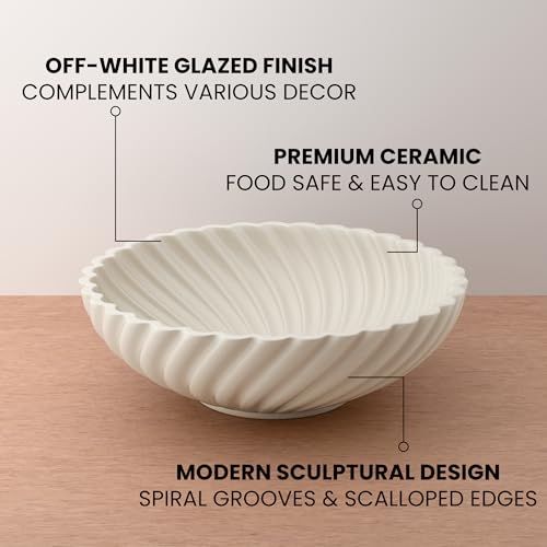 10'' Ceramic Decorative Bowl - Stylish Fruit Bowl for Kitchen Counter - Key Bowl for Entryway Table Decor - Large Decorative Bowls for Home Decor - Modern Home Decor Accents White
