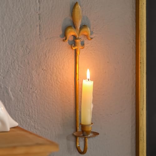 Fleur De Lis Wrought Iron Candle Sconces Set of 2, Rustic Candle Holders Hanging for Living Room Farmhouse Fireplace Wedding (Antique Copper) - color: Antique Copper