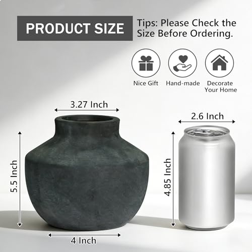 Ceramic Decorative Flower Vase, 5.5 Inch Pottery Farmhouse Boho Vase Rustic Vase for Home Decor, Table, Living Room, Bathroom, Shelf, Mantel Decoration, Wedding, Black - color: 5.5"h-black