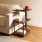 360° Swivel Side Table with Storage, Height Adjustable, Smooth-Rolling Wheels, C-Shaped End Table for Couch/Sofa, Recliner, Living Room, Walnut-Look - color: Walnut - Look