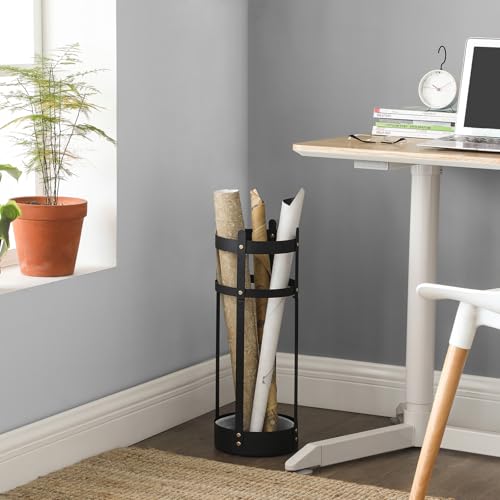 SONGMICS Umbrella Stand, Steel Round Umbrella Holder Rack, 7.7 x 7.7 x 21.7 Inches, with Detachable Drip Tray, for Entryway, Office, Stable, Assembly Required, Matte Black ULUC28BK - size: 7.7”D x 7.7”W x 21.7”H