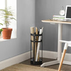 SONGMICS Umbrella Stand, Steel Round Umbrella Holder Rack, 7.7 x 7.7 x 21.7 Inches, with Detachable Drip Tray, for Entryway, Office, Stable, Assembly Required, Matte Black ULUC28BK - size: 7.7”D x 7.7”W x 21.7”H