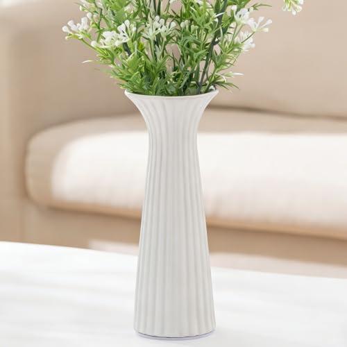 SURE YUESI 7.68” White Ribbed Ceramic Vase, Minimalist Farmhouse Vase for Pampas Grass, Centerpiece, Coffee Table, Kitchen, Office & Home Decor - color: White