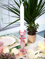 Talking Tables Boho Pink Glass Candlestick Holder Height 16cm One Size Glass Candle Holder,Large - color: Pink, size: Large