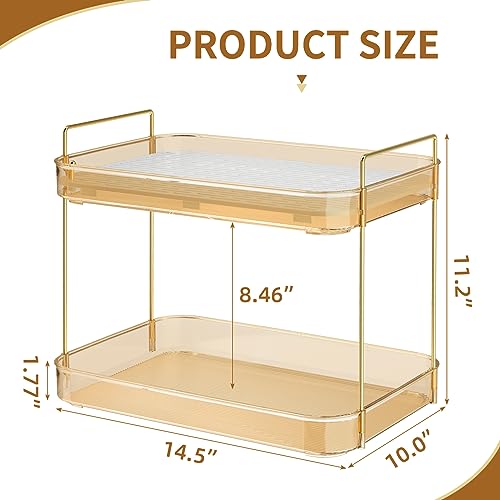 Seoneiro Whiskey Tray, Glass Cup Rack, Mug Holder, Coffee Cup Organizer, Bathroom Countertop Organizer with Drain Board Wine Glass Decorative, Food Tray, Kitchen Spice Rack - color: Amber-2