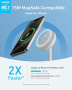 Anker MagGo iPhone 17 MagSafe Charger Compatible Stand, 15W Fast Magnetic Wireless Charging Station, Qi2 Certified 360° Wireless Charger (White, with Cable) - color: White