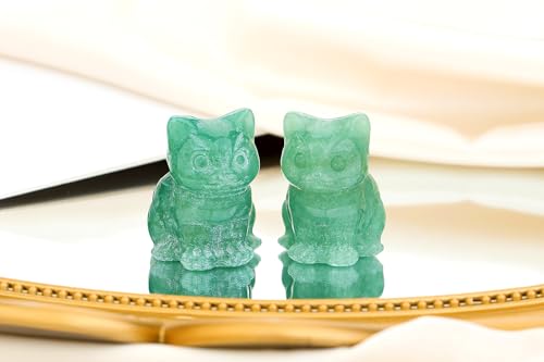 QINJIEJIE Green Aventurine Crystal Cat Figurines Healing Crystals Stone Statue Hand Carved Gemstone Sculpture Home Office Decoration Sitting Cat Gifts for Women Men - color: P-green Aventurine, size: 1.5 inches