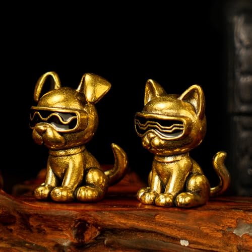 CHOVY 100% Solid Brass Retro Desk Decor - Collectible Figurines of Sunglasses Dog Executing M Project Vintage Animal Sculpture Oddities and Curiosities Handmade Office Artifact for Bookshelf Decor - color: M Plan Dog