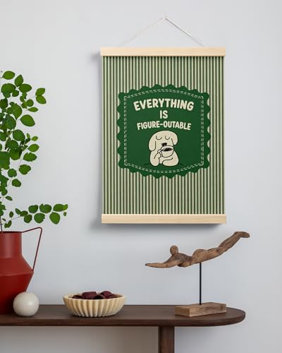 FGFK Everything is Figureoutable Inspirational Dark Green Wall Art Poster Hanger Frame, Motivational Dog Positive Affirmations Canvas Prints Framed Wall Decor for Home Office Classroom, 12x16 Inch - color: Dark Green-Dog