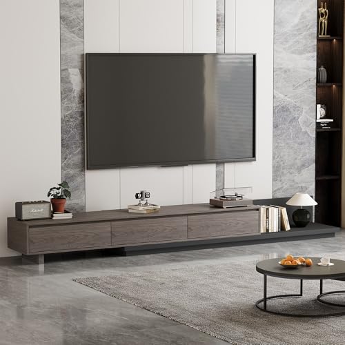 Mid-Century Modern Extendable TV Stand with Ample Storage for Living Room – Adjustable TV Cabinet from 78.7" to 130", 3-Drawer Entertainment Center, Black Walnut - color: Black Walnut