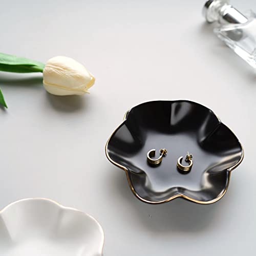 4.7 inch Small Ring Dish, Ceramic Jewelry Holder Tray, Black Catch All Trinket Bowl for Keys Rings Earrings - color: Black
