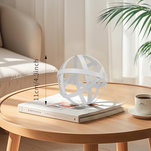 Decorative Sphere Metal Band Ball Orbs Decorative Balls Home Decor Accents Tabletop Decorations for Living Room, Kitchen, Bedroom Centerpiece for Dining Room Coffee Table, Side Tables (White) - color: White