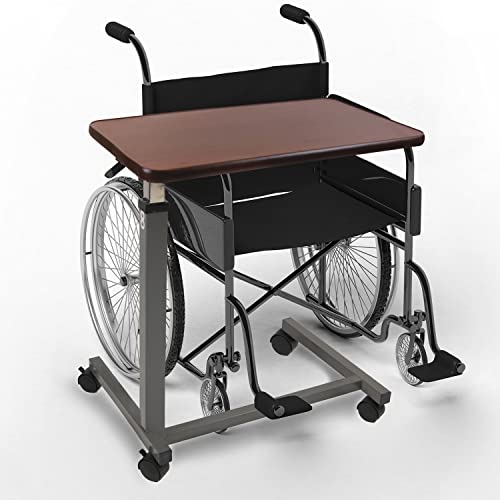 Vaunn Medical Pneumatic Adjustable Overbed Bedside Table With Wheels (Hospital and Home Use) - color: Walnut Brown