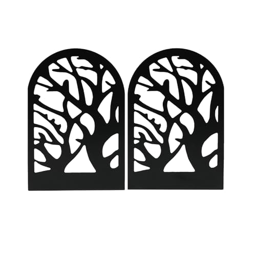 YXQ Book Ends for Shelves Decorative,Tree Metal Bookend Supports for Home Office School Heavy Books, Set of 3 Black Book Holders for Shelf Unique Decoration Book Stoppers