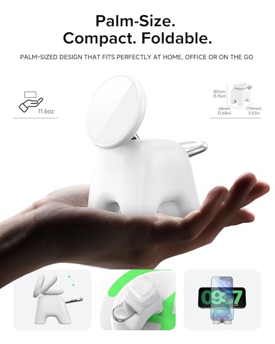 AOK-AOK Foldable Wireless Charging Station, 15W Magnetic Fast Charger Stand for iPhone 17 16 15 14 13 12 Pro Max&Apple Watch&Airpods, 2-in-1 Charger for Home/Office/Travel(30W Adapter Included) - color: White