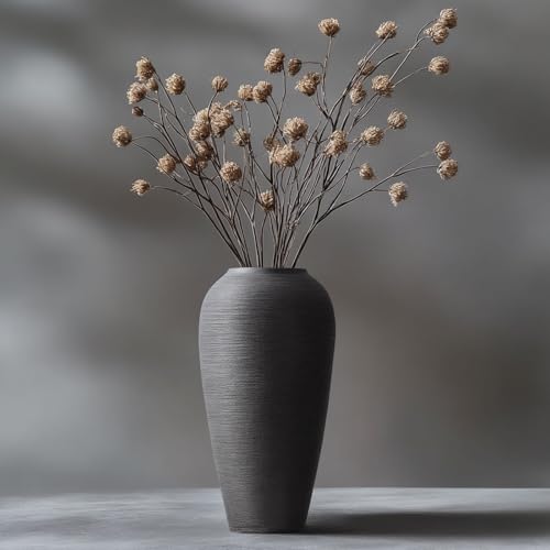 Rustic Farmhouse Flower Vase - 13.4 Inchs Large Black Ceramic Vase, Pampas Grass Vase, Modern Farmhouse Decor Vase for Home Decor, Dining Table, Entryway, Centerpiece, Living Room, Shelf Decorative - size: Large