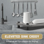 2pc Stone Drying Tray - Diatomite Sink Caddy Kitchen Sink Organizer - Water Absorbing Bathroom Counter - Absorbent Kitchen Soap Tray (Gray w Blk & Silver Feet) - color: Gray