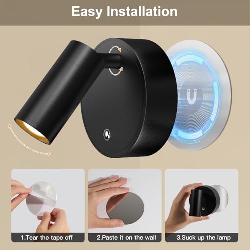 Kimjo Spot Lights Indoor, 4000mAh Rechargeable Battery LED Spotlight Indoor with Remote, Wireless Picture Lights with Timer Dimmable, Uplighting for Plant, Wall Art Display - color: Black