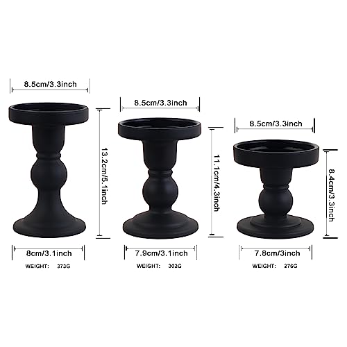 3-Piece Set of Black Glass Candlestick, Crystal Candlestick Holder Holder and Conical Candle, Christmas Candle Holder Decoration, Family Living Room Wedding Candle Holder (black1set) - color: Black